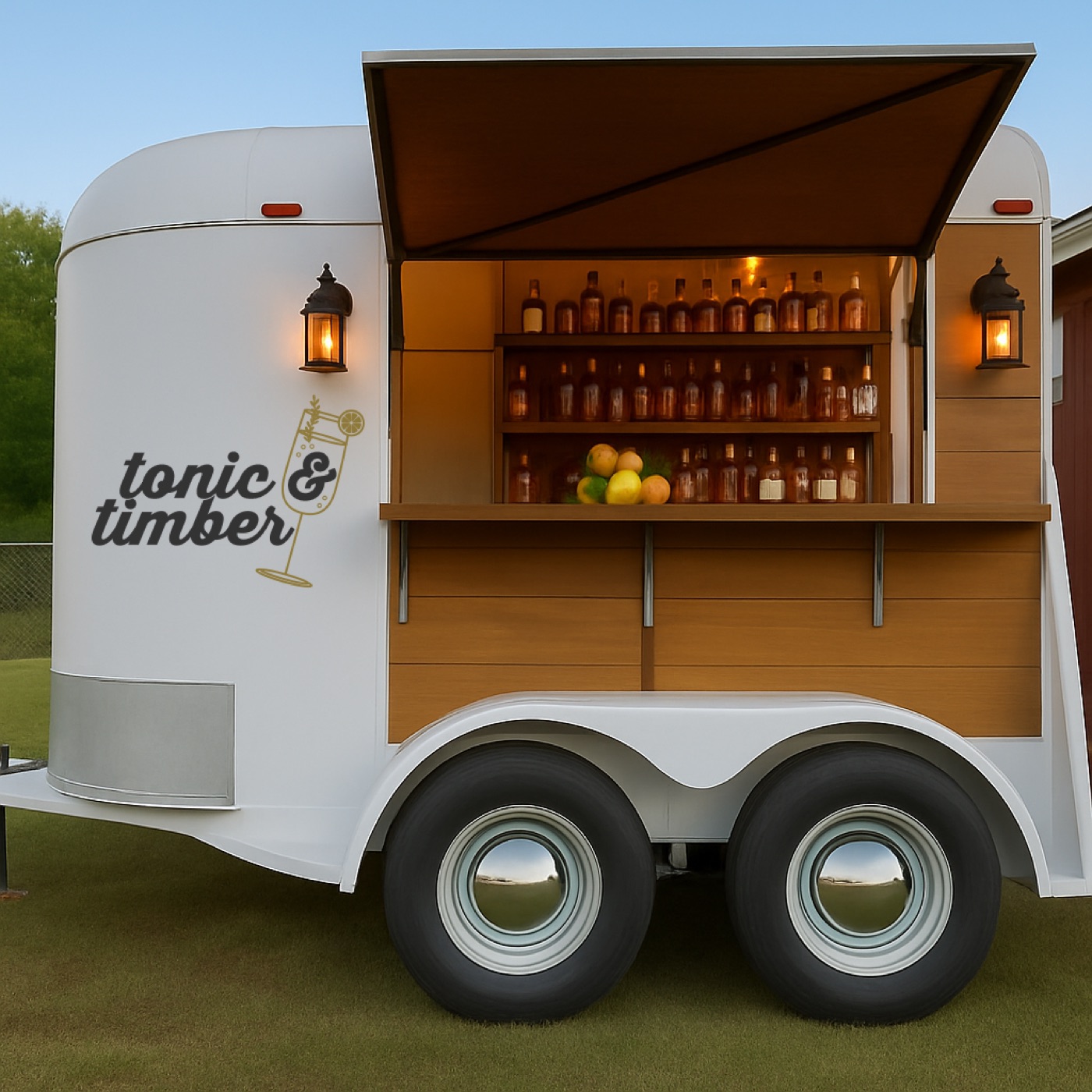 A converted trailer bar with the Tonic & Timber logo on its side