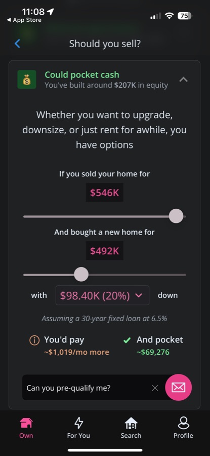 A slider showing what selling now could buy in a next home.